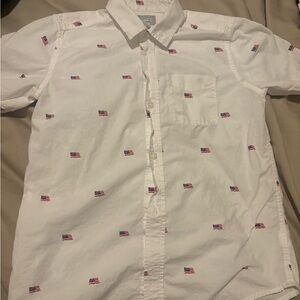 Place White Casual Button Down Shirt with Flag Pattern